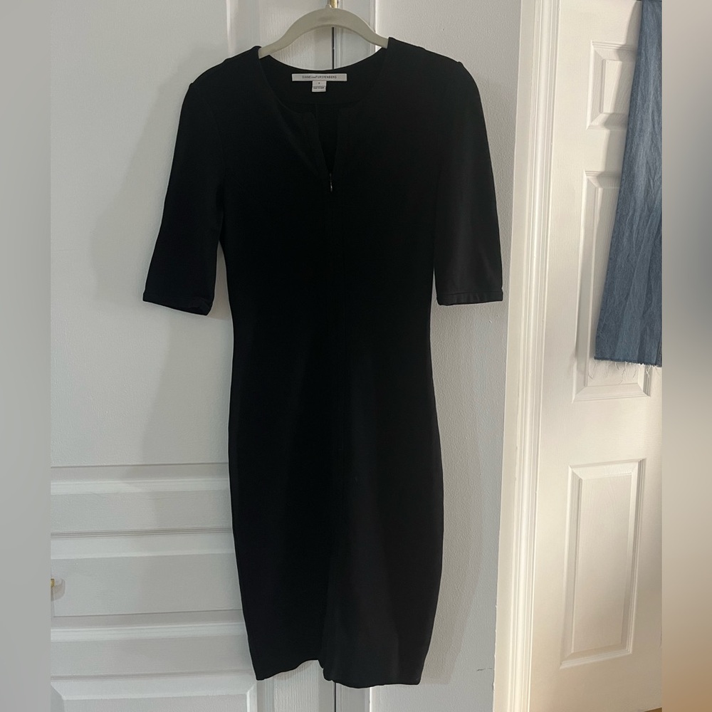 Diane Von Furstenberg black midi dress with 3/4 sleeves